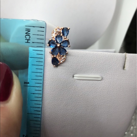 Gold Plated Blue Flower Earrings - Picture 3 of 4